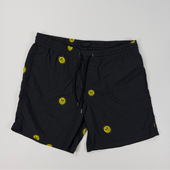 AllSaints Swim Shorts Mens Medium Black AOP Sunsmirk Swim Trunks - Picture 1 of 7
